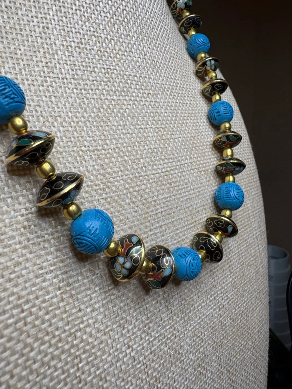 Blue Cinnabar & Cloisonné Necklace 18’ ✨